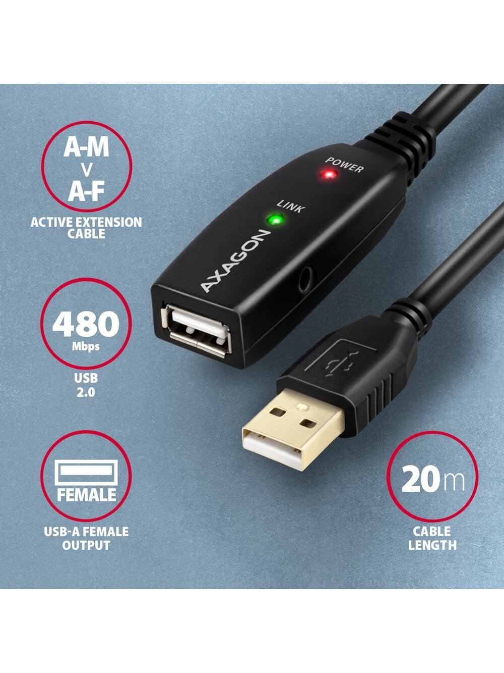 AXAGON | USB repeater cable | ADR-220 | USB Type-A to USB Type-A 1 AXAGON | USB repeater cable | ADR-220 | USB Type-A to USB Type-A 1