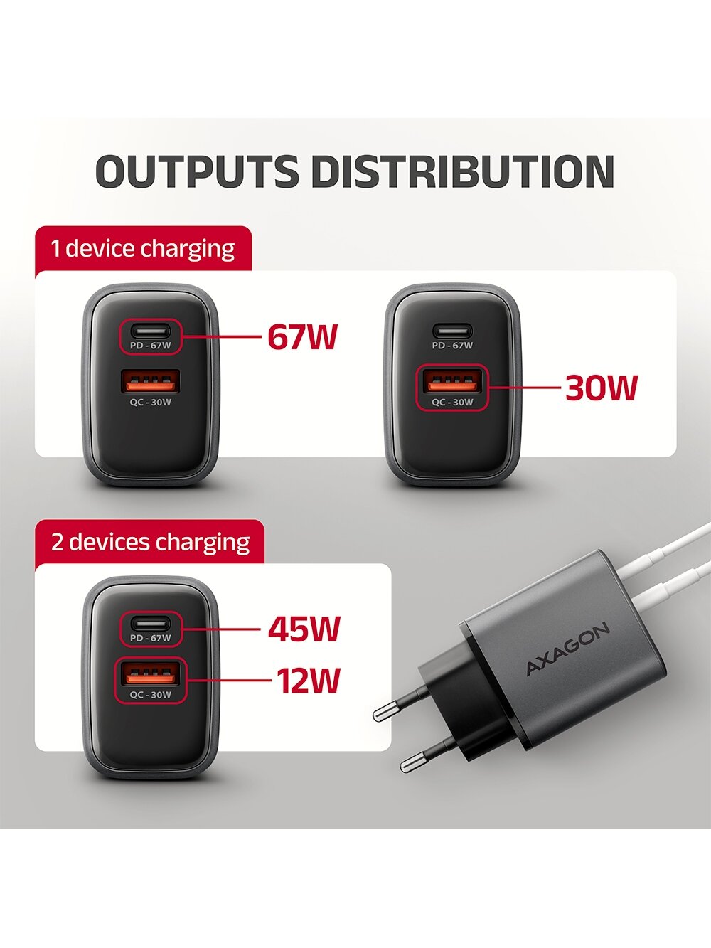 AXAGON Wall charger 67W, 2x port (USB-A + USB-C) PD3.0/PPS/QC4+/SFC 2.0/Apple | ACU-PQ67 7 AXAGON Wall charger 67W, 2x port (USB-A + USB-C) PD3.0/PPS/QC4+/SFC 2.0/Apple | ACU-PQ67 7