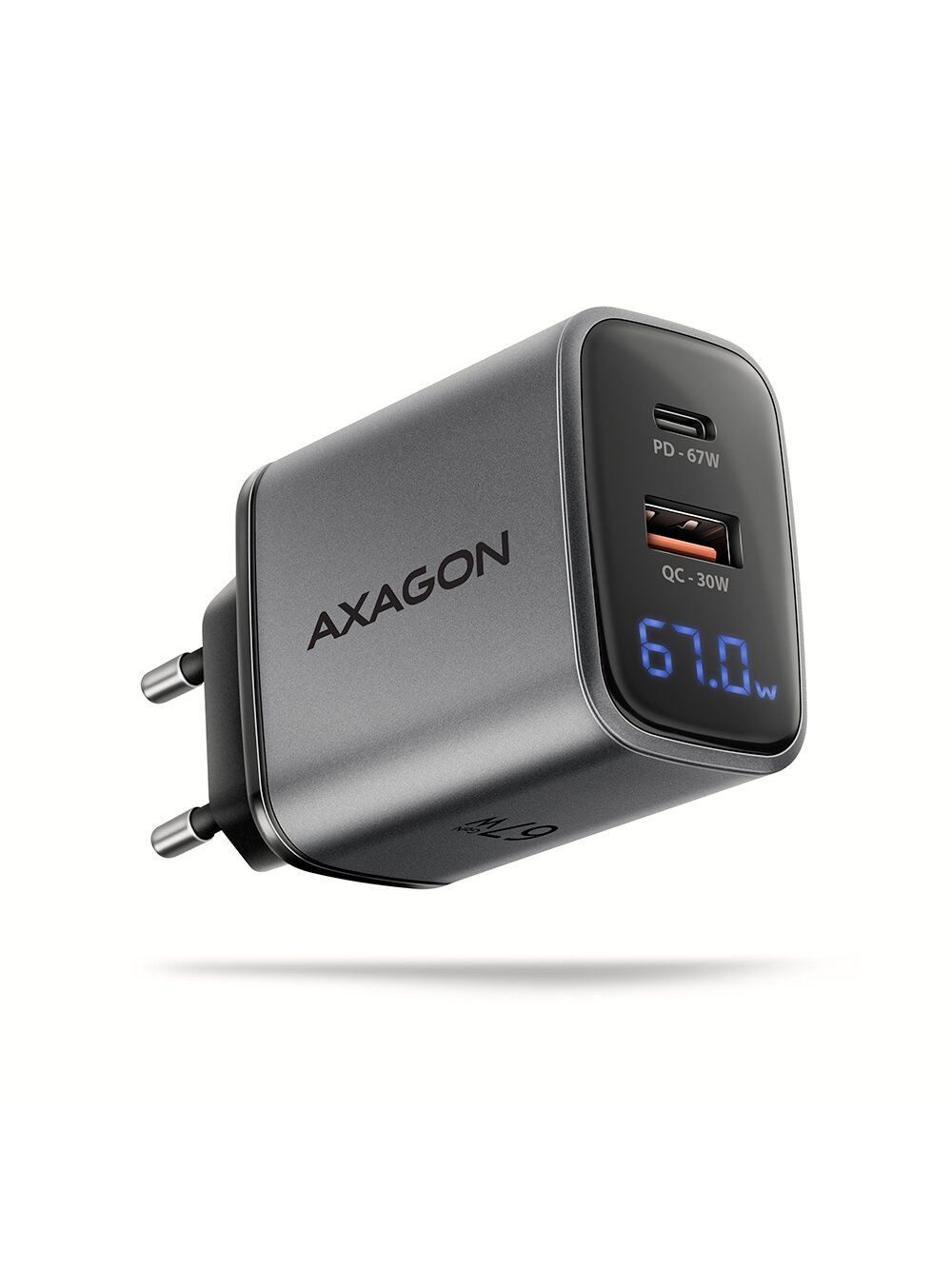AXAGON Wall charger 67W, USB-A + USB-C, PD3.0/PPS/QC4+/SF | ACU-PQ67D