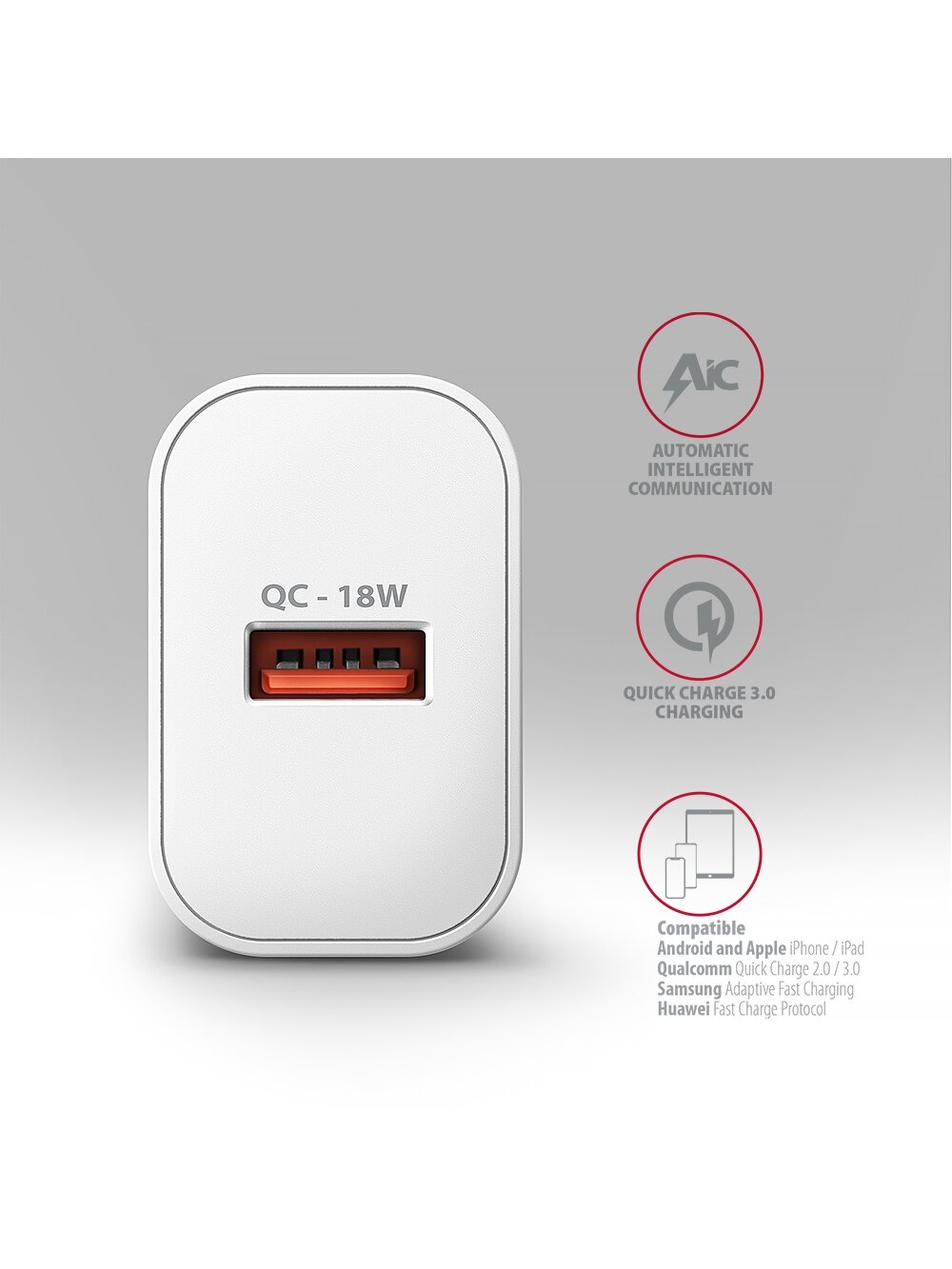 AXAGON Wallcharger 1x port USB-A, QC3.0/AFC/FCP/Apple, 18W | ACU-QC18W 3 AXAGON Wallcharger 1x port USB-A, QC3.0/AFC/FCP/Apple, 18W | ACU-QC18W 3