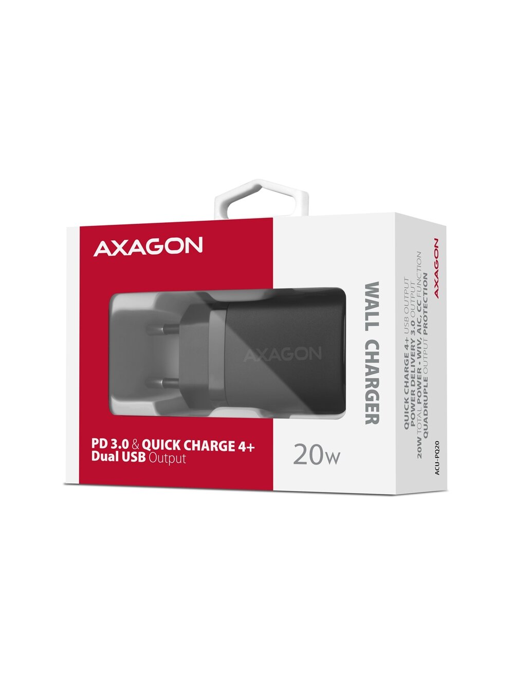 AXAGON Wallcharger 2x port (USB-A + USB-C), 20W | ACU-PQ20 9