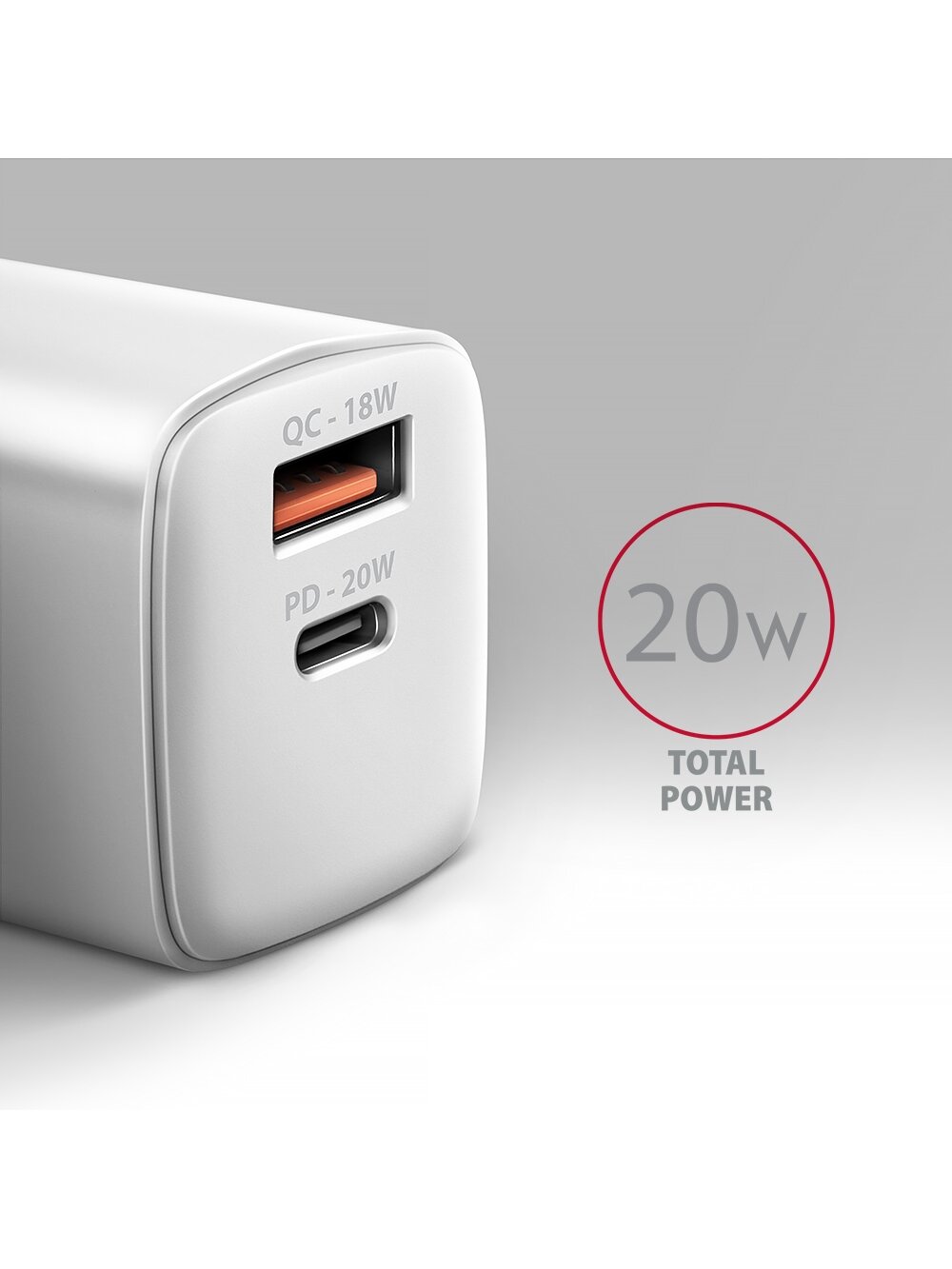 AXAGON Wallcharger 2x port (USB-A + USB-C), 20W | ACU-PQ20W 1 AXAGON Wallcharger 2x port (USB-A + USB-C), 20W | ACU-PQ20W 1