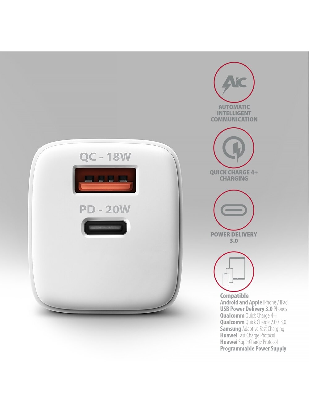 AXAGON Wallcharger 2x port (USB-A + USB-C), 20W | ACU-PQ20W 3 AXAGON Wallcharger 2x port (USB-A + USB-C), 20W | ACU-PQ20W 3