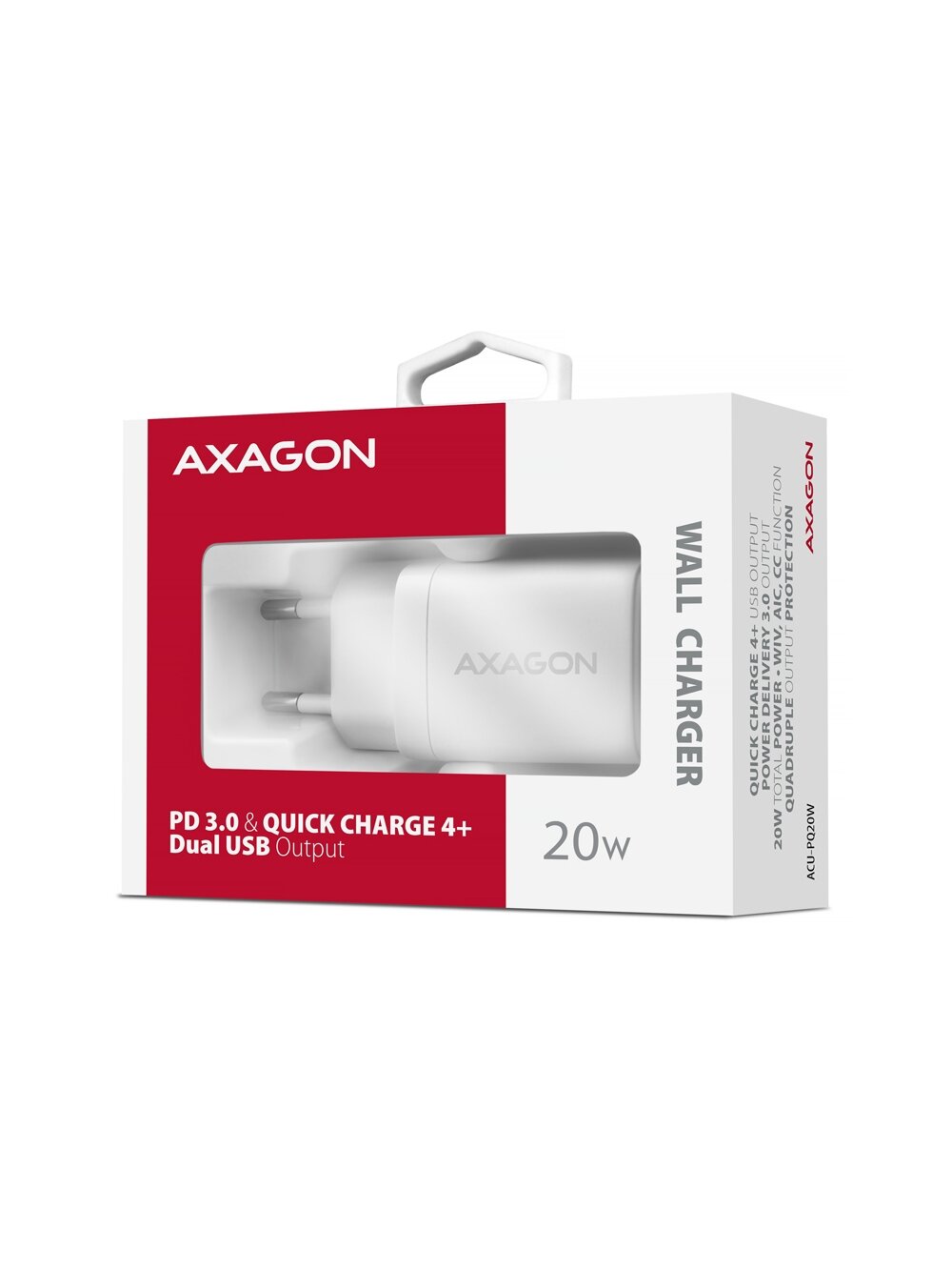 AXAGON Wallcharger 2x port (USB-A + USB-C), 20W | ACU-PQ20W 9 AXAGON Wallcharger 2x port (USB-A + USB-C), 20W | ACU-PQ20W 9