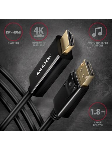 AXAGON | Active cable | DisplayPort to HDMI | 1.8 m AXAGON | Active cable | DisplayPort to HDMI | 1.8 m