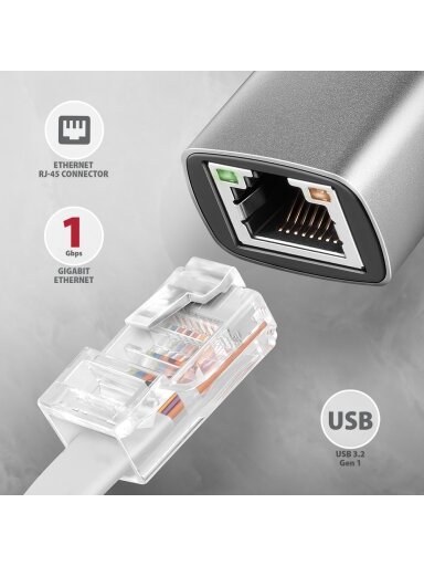 AXAGON ADE-TXCA Compact aluminum USB 3.2 Gen 1 Gigabit Ethernet 10/100/1000Mbit adapter with automatic installation, Nintendo Switch support and USB C-A reduction