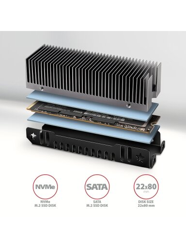 AXAGON Aluminum passive cooler for single and double-sided M.2 SSDs size 2280, height 24 mm | CLR-M2XT AXAGON Aluminum passive cooler for single and double-sided M.2 SSDs size 2280, height 24 mm | CLR-M2XT