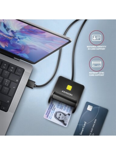 AXAGON Compact desktop USB contact Smart/ID card reader with long, USB-A cable | CRE-SM3N