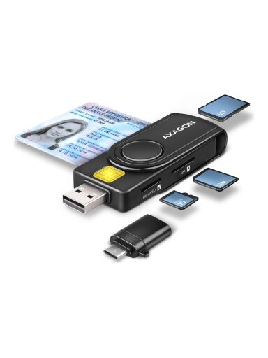 AXAGON Compact travel USB-A + USB-C contact Smart/ID card and SD/microSD/SIM card reader | CRE-SMP2A