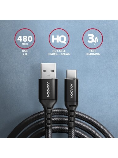 AXAGON | Data and charging cable, 1.5 m | BUCM-AM15AB | USB Type-C to USB Type-A AXAGON | Data and charging cable, 1.5 m | BUCM-AM15AB | USB Type-C to USB Type-A