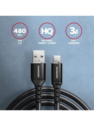 AXAGON | Data and charging USB 2.0 cable, 1 m | BUCM-AM10AB | USB-C to USB-A