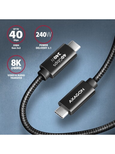 AXAGON | Data and charging USB4 Gen 3x2 cable, 1 m | BUCM3-CM15AB | USB Type C - USB Type C