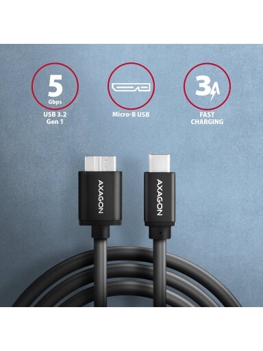AXAGON | Data and power suply cable, 1 m | BUMM3-CM10AB | USB Type C to USB Type Micro-B