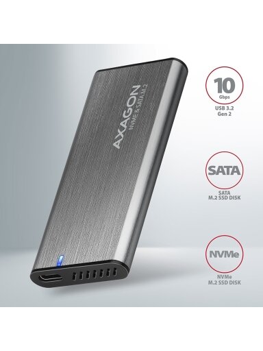 AXAGON External USB-C 3.2 Gen 2 metal box for M.2 NVMe & SATA SSD disks | EEM2-SG2 AXAGON External USB-C 3.2 Gen 2 metal box for M.2 NVMe & SATA SSD disks | EEM2-SG2