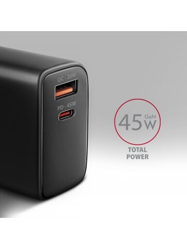 AXAGON GaN wallcharger 2x port (USB-A + USB-C), PD3.0/PPS/QC4+/SFC2.0/AFC/SCP/FCP/Apple, 45W | ACU-PQ45 AXAGON GaN wallcharger 2x port (USB-A + USB-C), PD3.0/PPS/QC4+/SFC2.0/AFC/SCP/FCP/Apple, 45W | ACU-PQ45