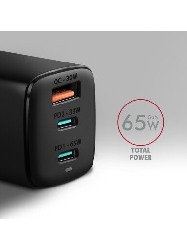 AXAGON GaN wallcharger 3x port (USB-A + 2x USB-C), 65W | ACU-DPQ65 AXAGON GaN wallcharger 3x port (USB-A + 2x USB-C), 65W | ACU-DPQ65
