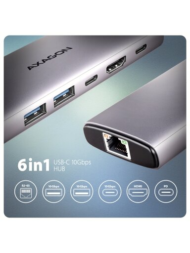 AXAGON Multi port USB-C 10Gbps hub | HMC-6G2L AXAGON Multi port USB-C 10Gbps hub | HMC-6G2L