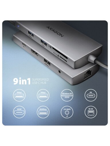 AXAGON Multi port USB-C 5Gbps hub | HMC-8HLSA AXAGON Multi port USB-C 5Gbps hub | HMC-8HLSA