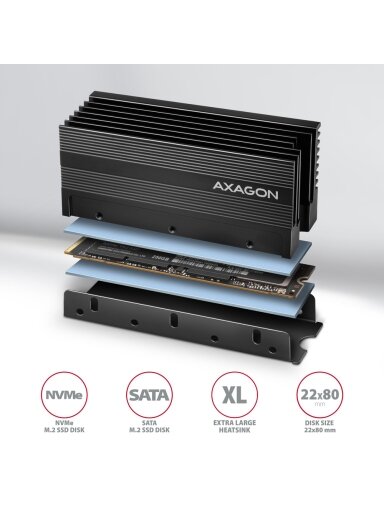 AXAGON Passive aluminum heatsink for single-sided and double-sided M.2 SSD disks, size 2280, height 36 mm | CLR-M2XL AXAGON Passive aluminum heatsink for single-sided and double-sided M.2 SSD disks, size 2280, height 36 mm | CLR-M2XL