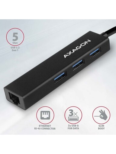 AXAGON SuperSpeed USB-A Hub and Gigabit LAN | HMA-GL3A