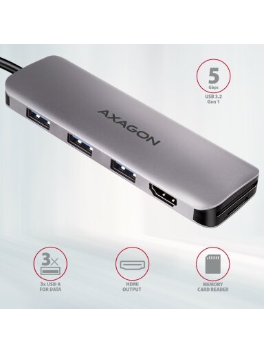 AXAGON SuperSpeed USB-C COMBO 5in1 hub | HMC-HCR3A