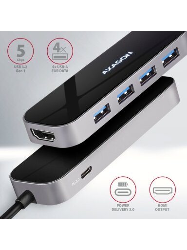 AXAGON SuperSpeed USB-C Combo 6in1 Hub | HMC-6H4A