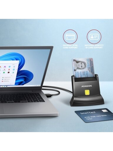 AXAGON Universal desktop USB contact Smart card/ID card reader with long, USB-A cable | CRE-SM4N