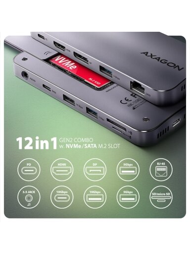 AXAGON USB-C 10Gbps GEN2COMBO 12in1 Hub | HMC-12GM2 AXAGON USB-C 10Gbps GEN2COMBO 12in1 Hub | HMC-12GM2