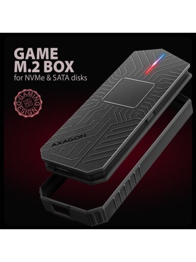 AXAGON USB-C 10Gbps - M.2 NVMe and SATA SSD GAME M.2 box | EEM2-GAM