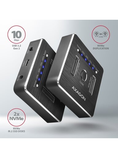 AXAGON | USB-C 3.2 Gen2 - 2x NVMe CLONE DUAL SDD Dock Station | ADSA-M2C
