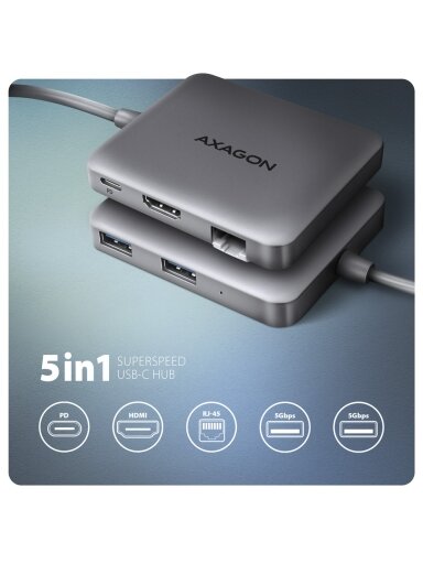 AXAGON USB-C 5Gbps SuperSpeed 5in1 Hub | HMC-5HL AXAGON USB-C 5Gbps SuperSpeed 5in1 Hub | HMC-5HL