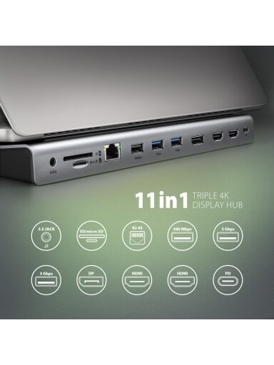 AXAGON USB-C 5Gbps TRIPLE 4K DISPLAY 11in1 Hub | HMC-4KX3 AXAGON USB-C 5Gbps TRIPLE 4K DISPLAY 11in1 Hub | HMC-4KX3