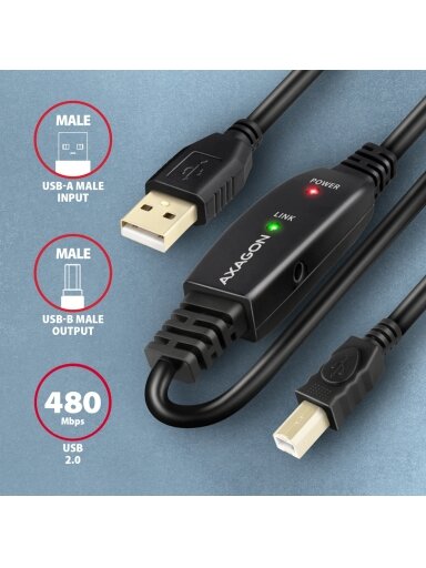 AXAGON | USB repeater cable, 10 m | ADR-210B | USB Type A - USB Type B