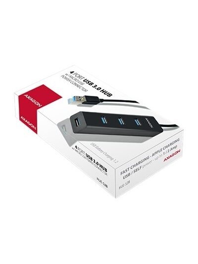 AXAGON Four-port USB 3.0 hub with fast charging and power support | HUE-S2B 8