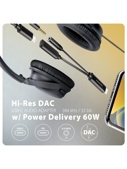 AXAGON | ADA-HCPD USB-C - Hi-Res DAC Audio Adapter PD, 60W 1