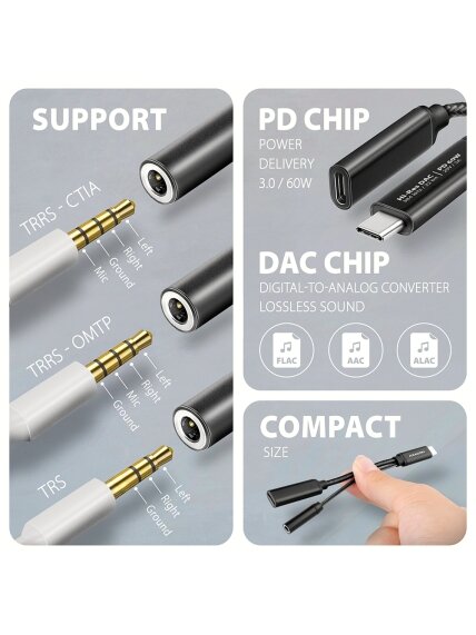 AXAGON | ADA-HCPD USB-C - Hi-Res DAC Audio Adapter PD, 60W 3