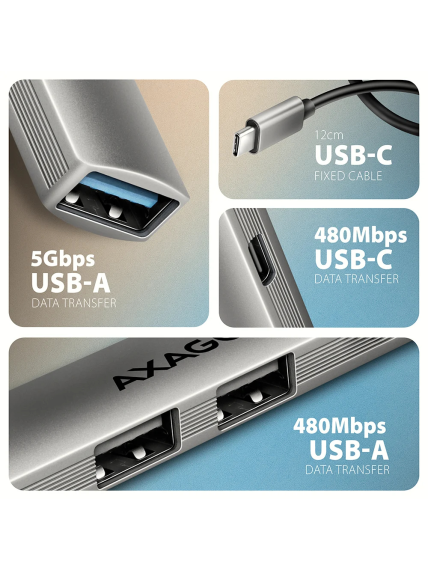 AXAGON ALU STRIP USB-C 4 port hub | HUE-STC 2