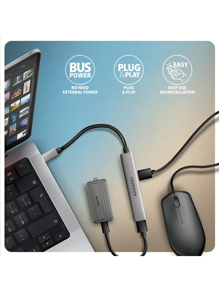AXAGON ALU STRIP USB-C 4 port hub | HUE-STC 3