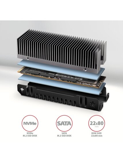 AXAGON Aluminum passive cooler for single and double-sided M.2 SSDs size 2280, height 24 mm | CLR-M2XT 1 AXAGON Aluminum passive cooler for single and double-sided M.2 SSDs size 2280, height 24 mm | CLR-M2XT 1