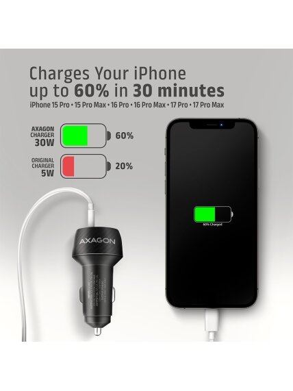 AXAGON Car charger 48W, USB-A + USB-C, PD3.0/PPS/QC4+/SFC | PWC-PQ48 8