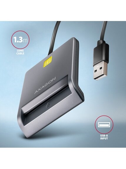 AXAGON Compact desktop USB contact Smart card/ID card reader with long USB-A cable | CRE-SM3T 3