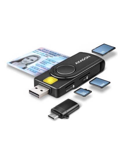 AXAGON Compact travel USB-A + USB-C contact Smart/ID card and SD/microSD/SIM card reader | CRE-SMP2A AXAGON Compact travel USB-A + USB-C contact Smart/ID card and SD/microSD/SIM card reader | CRE-SMP2A