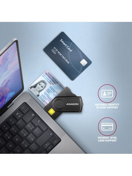 AXAGON Compact travel USB-A + USB-C contact Smart/ID card and SD/microSD/SIM card reader | CRE-SMP2A 3