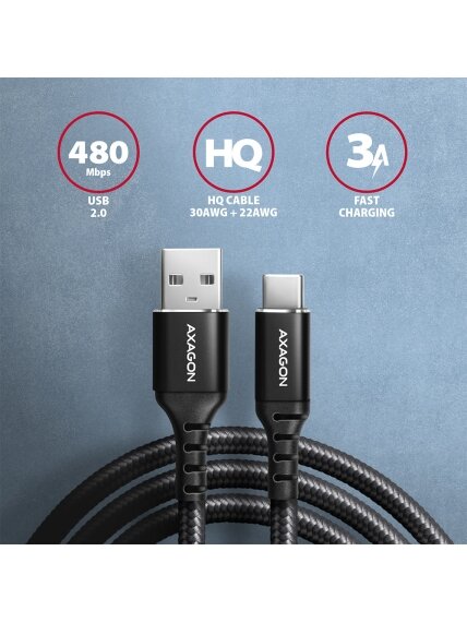 AXAGON | Data and charging USB 2.0 cable, 1 m | BUCM-AM10AB | USB-C to USB-A 1 AXAGON | Data and charging USB 2.0 cable, 1 m | BUCM-AM10AB | USB-C to USB-A 1