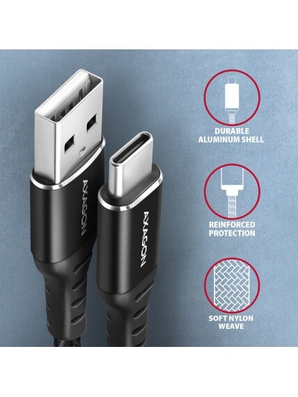 AXAGON | Data and charging USB 2.0 cable, 1 m | BUCM-AM10AB | USB-C to USB-A 2 AXAGON | Data and charging USB 2.0 cable, 1 m | BUCM-AM10AB | USB-C to USB-A 2