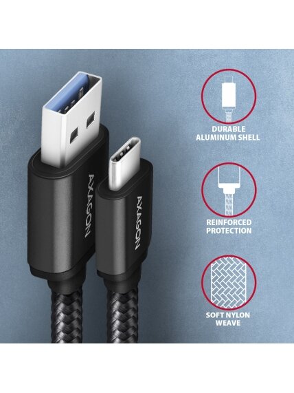 AXAGON | Data and charging USB 3.2 Gen1 cable, 1.5 m | BUCM3-AM15AB | USB Type C - USB Type A 2 AXAGON | Data and charging USB 3.2 Gen1 cable, 1.5 m | BUCM3-AM15AB | USB Type C - USB Type A 2