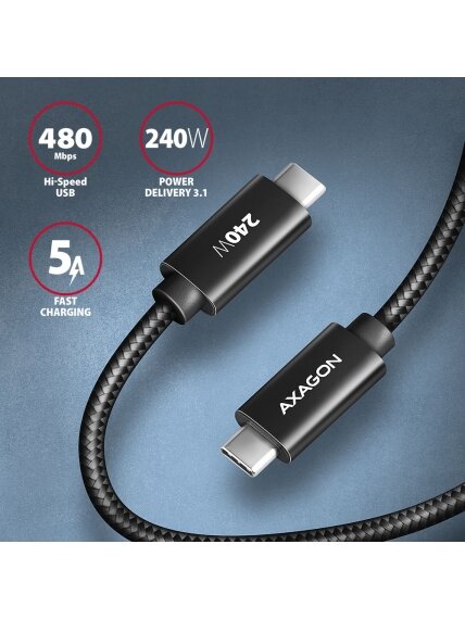 AXAGON | Data and charging USB 480Mbps cable, 1 m | BUCM2-CM10AB | USB-C to USB-C 1 AXAGON | Data and charging USB 480Mbps cable, 1 m | BUCM2-CM10AB | USB-C to USB-C 1