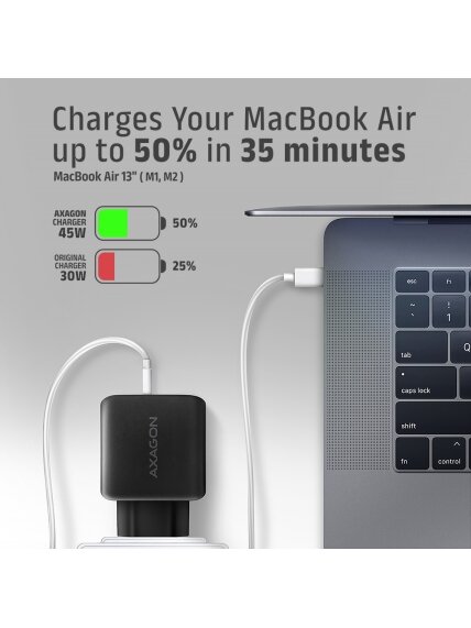 AXAGON GaN wallcharger 2x port (USB-A + USB-C), PD3.0/PPS/QC4+/SFC2.0/AFC/SCP/FCP/Apple, 45W | ACU-PQ45 6 AXAGON GaN wallcharger 2x port (USB-A + USB-C), PD3.0/PPS/QC4+/SFC2.0/AFC/SCP/FCP/Apple, 45W | ACU-PQ45 6