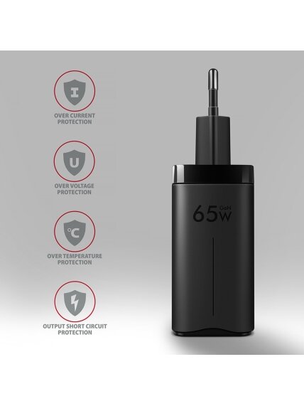 AXAGON GaN wallcharger 3x port (USB-A + 2x USB-C), 65W | ACU-DPQ65 4 AXAGON GaN wallcharger 3x port (USB-A + 2x USB-C), 65W | ACU-DPQ65 4