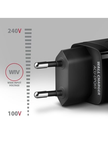 AXAGON GaN wallcharger 3x port (USB-A + 2x USB-C), 65W | ACU-DPQ65 2 AXAGON GaN wallcharger 3x port (USB-A + 2x USB-C), 65W | ACU-DPQ65 2